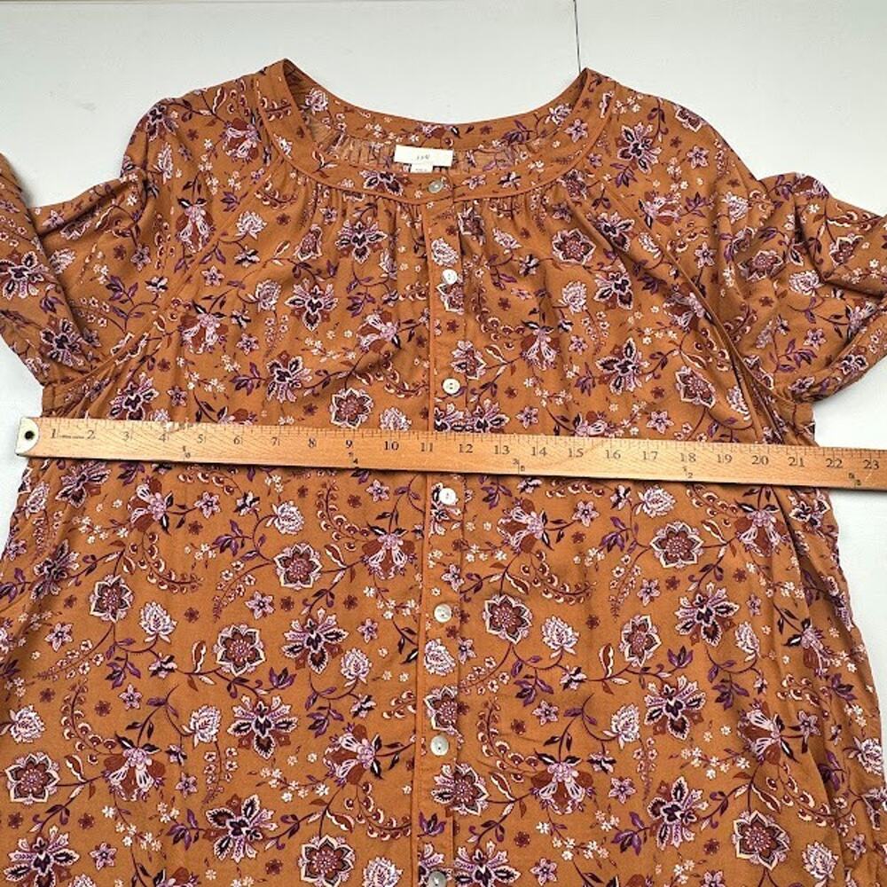 J Jill Top Womens Large Brown Floral Button Down Long Sleeve Preppy Career Boho - Picture 10 of 12